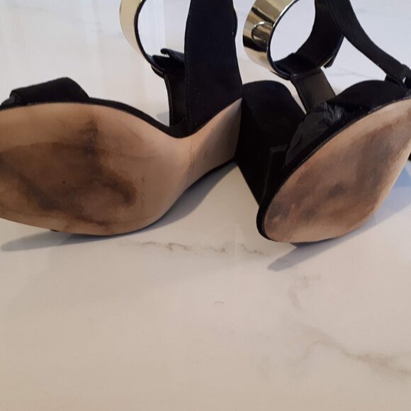 EUC Zara Basic black suede gold accent block heel sandal, 36 - Picture 6 of 11